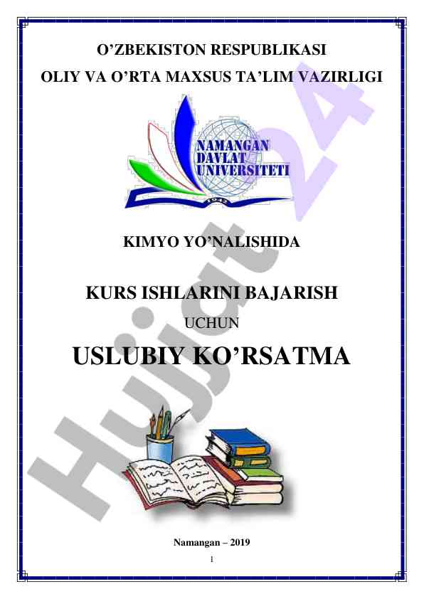 Kurs ishlariga uslubiy ko'rsatma kimyo yo'nalishi