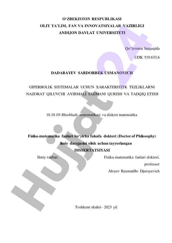 Giperbolik sistemalar uchun tezliklarni nazorat qilish