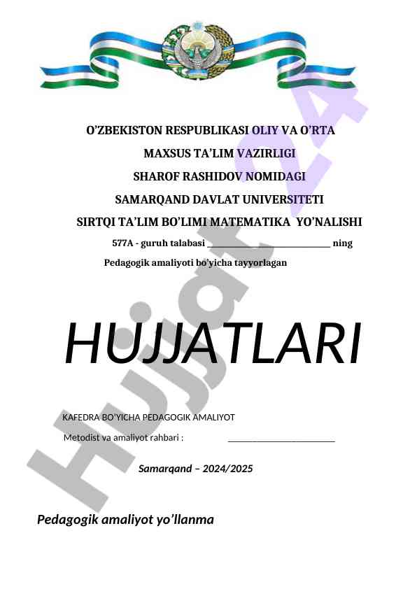 Pedagogik amaliyot yo‘llanmasi matematika yo‘nalishi 2024