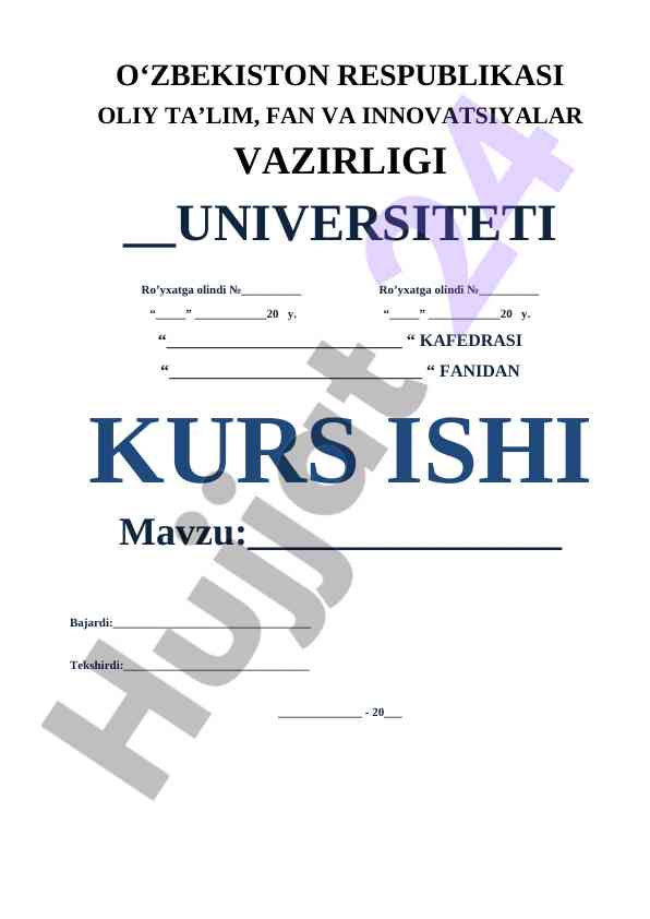 Kurs Ishining Mavzusi Va Kiritilishi