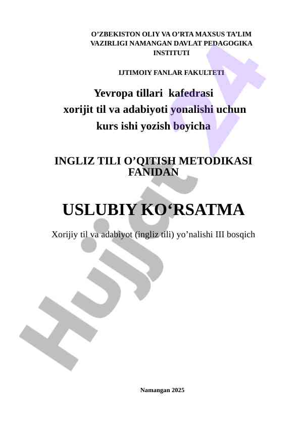 Ingliz tili o'qitish metodikasi fanidan kurs ishlari