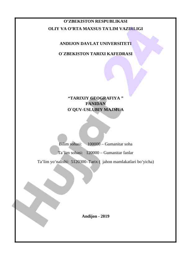 Tarixiy geografiya fanidan o‘quv-uslubiy majmua