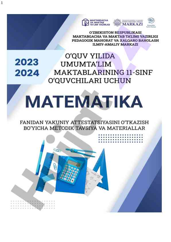 Matematika fanidan 11-sinf yakuniy nazorat imtihoni