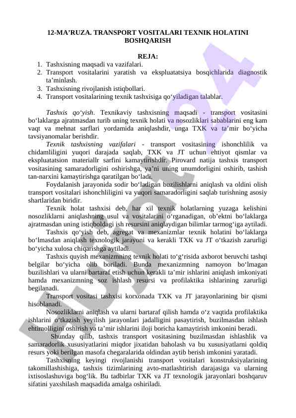 Transport vositalari texnik holatini boshqarish