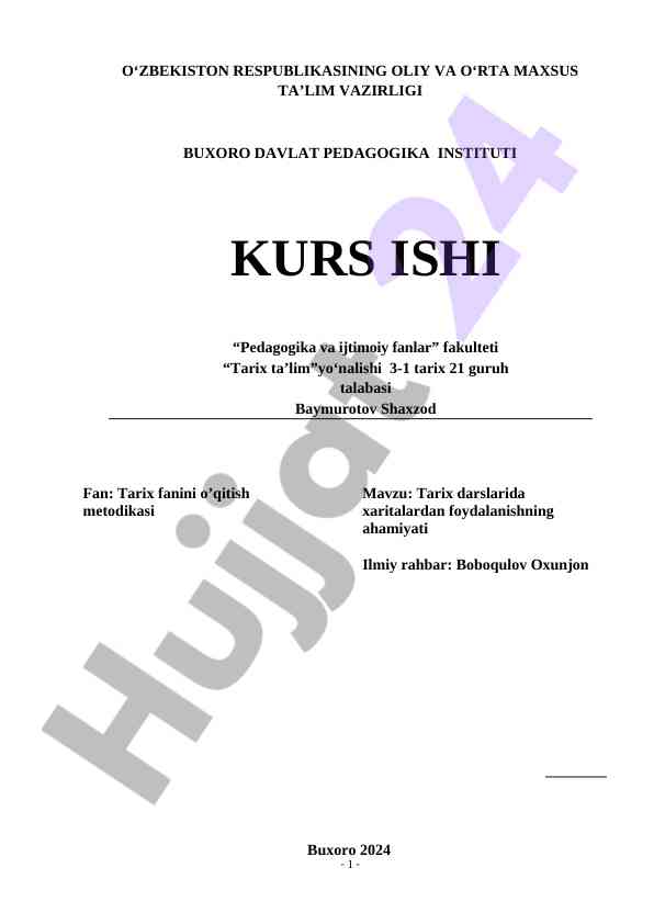 Tarix ta’limida xaritalardan foydalanish metodikasi