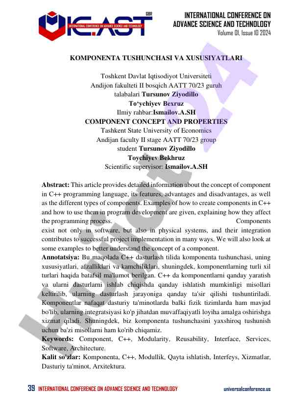 Komponenta tushunchasi va xususiyatlari c++ da
