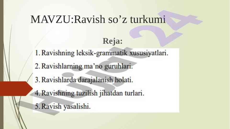 Ravish so’z turkumi leksik-grammatik xususiyatlari