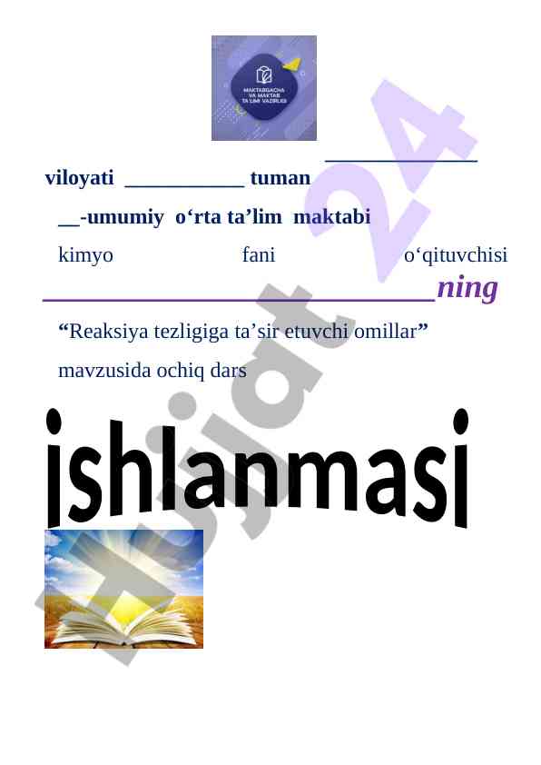 Reaksiya tezligiga ta’sir etuvchi omillar