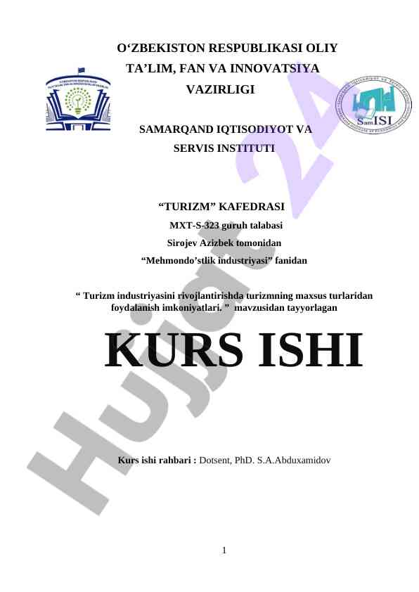 Turizm industriyasini rivojlantirishda maxsus turlar