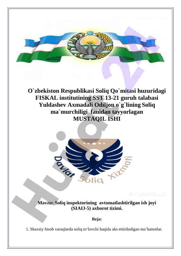 Soliq inspektorining avtomatlashtirilgan ish joyi