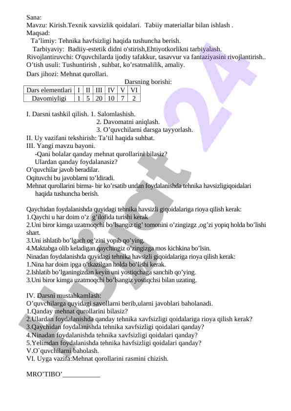 Texnik xavfsizlik qoidalari bilan ishlash darsi