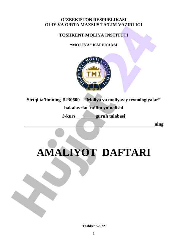 Amaliyot daftari moliya va moliyaviy texnologiyalar