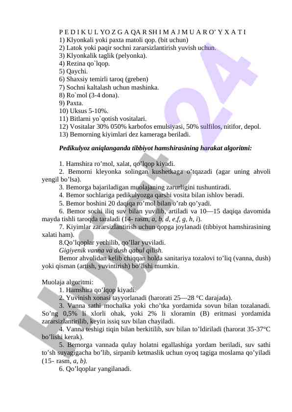 Pedikulyozning davolash usullari va algoritmlari