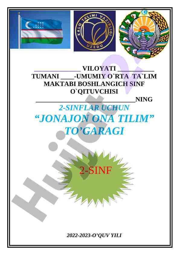 Jonajon ona tilim to‘garagi ish rejasi 2022-2023