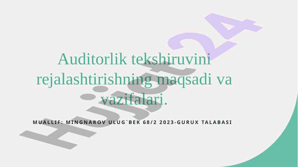 Auditorlik tekshiruvini rejalashtirish maqsadlari