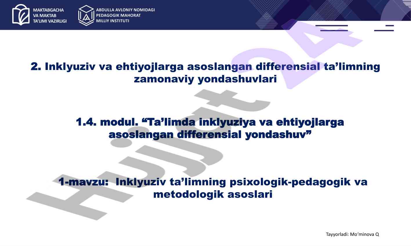 Inklyuziv ta'limning psixologik asoslari