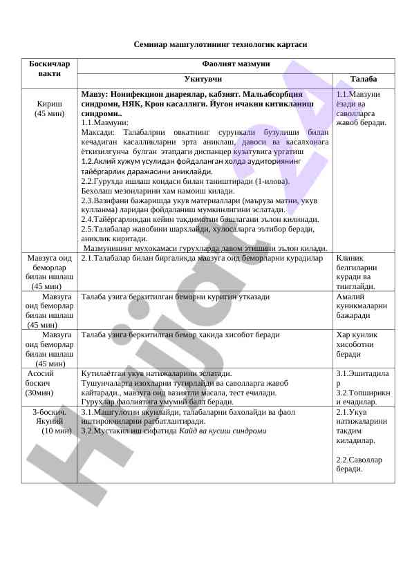 Noninfectious diarrhea and malabsorption seminar plan