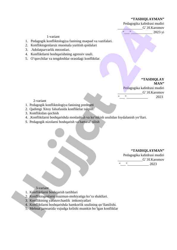 Pedagogik konfliktologiya fanining asosiy mavzulari