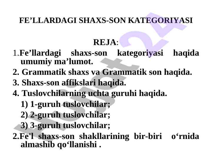 Fe’llardagi shaxs-son kategoriyasi tafsilotlari