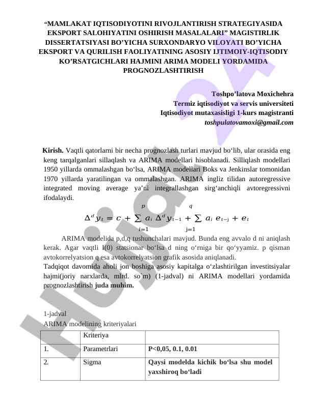 Eksport Salohiyatini Oshirishi Masalalari