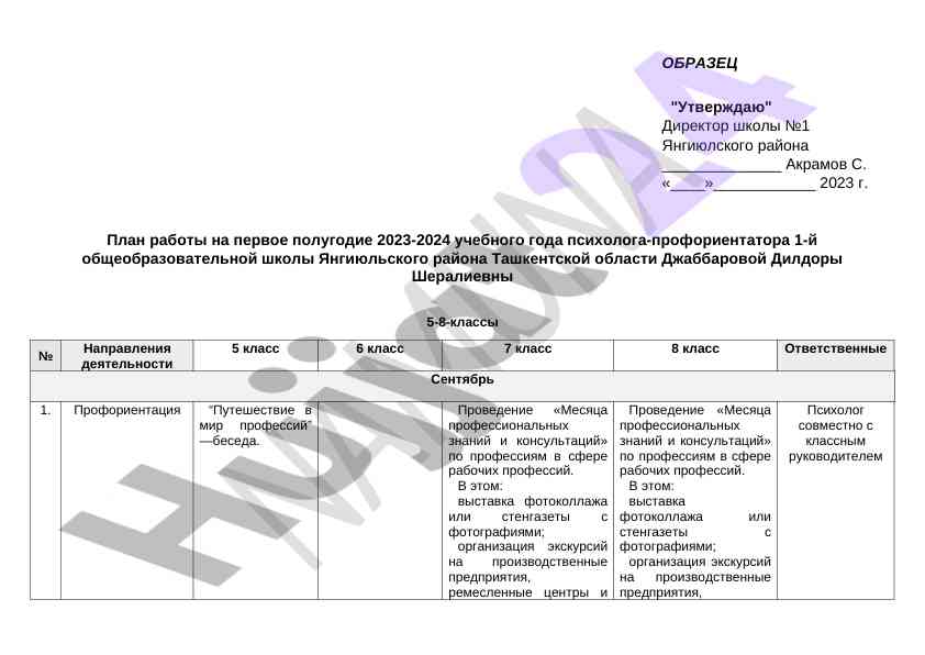 План работы психолога школы на 2023-2024 учебный год