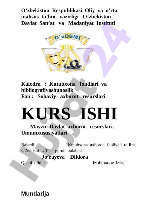 Davlat axborot resurslari umumxususiyatlari