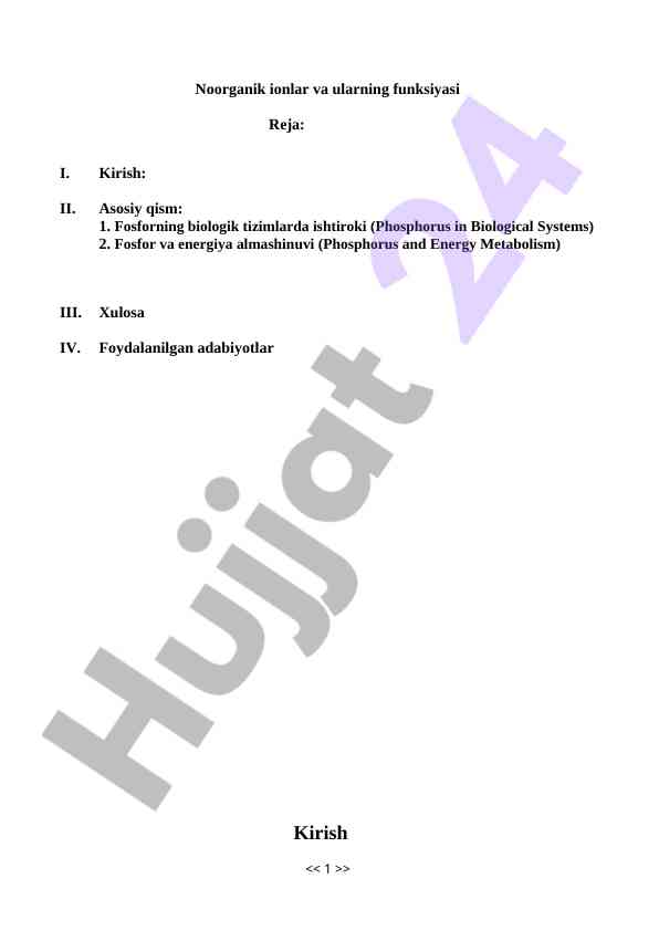 Fosforning biologik tizimlarda ahmiyati va roli