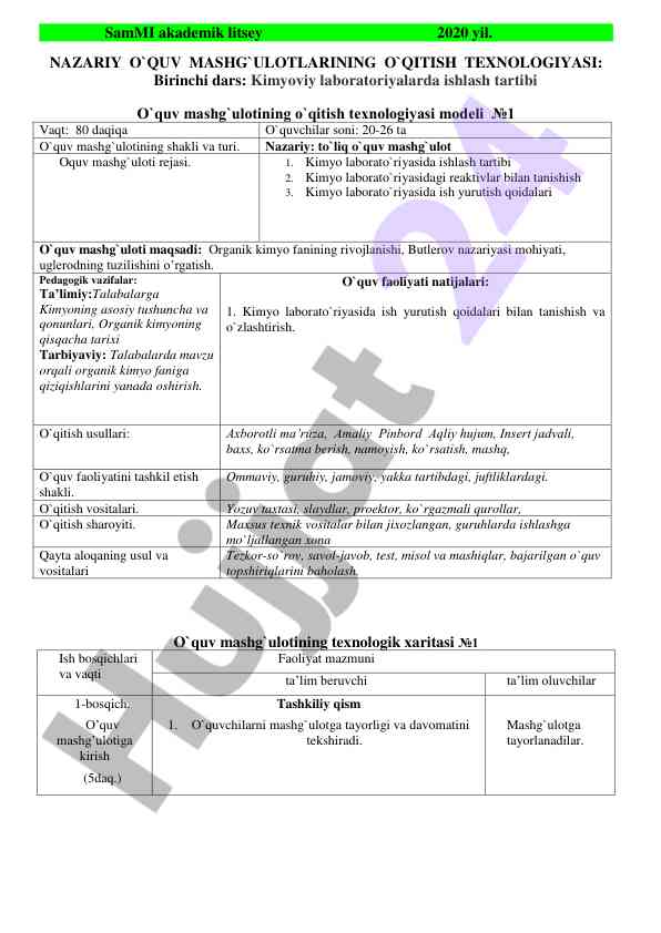 Kimyoviy laboratoriyalarda o`qitish texnologiyalari