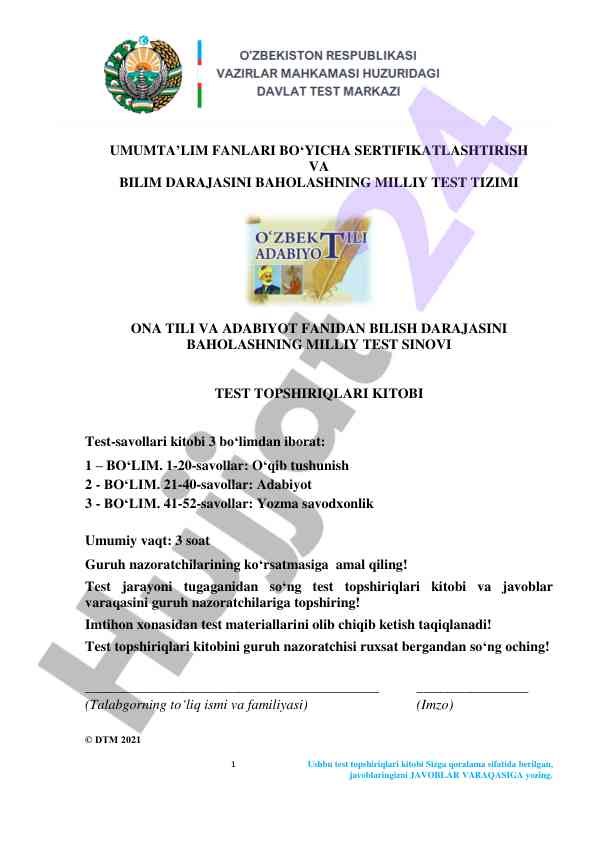 Milliy test tizimi o‘qib tushunish test savollari