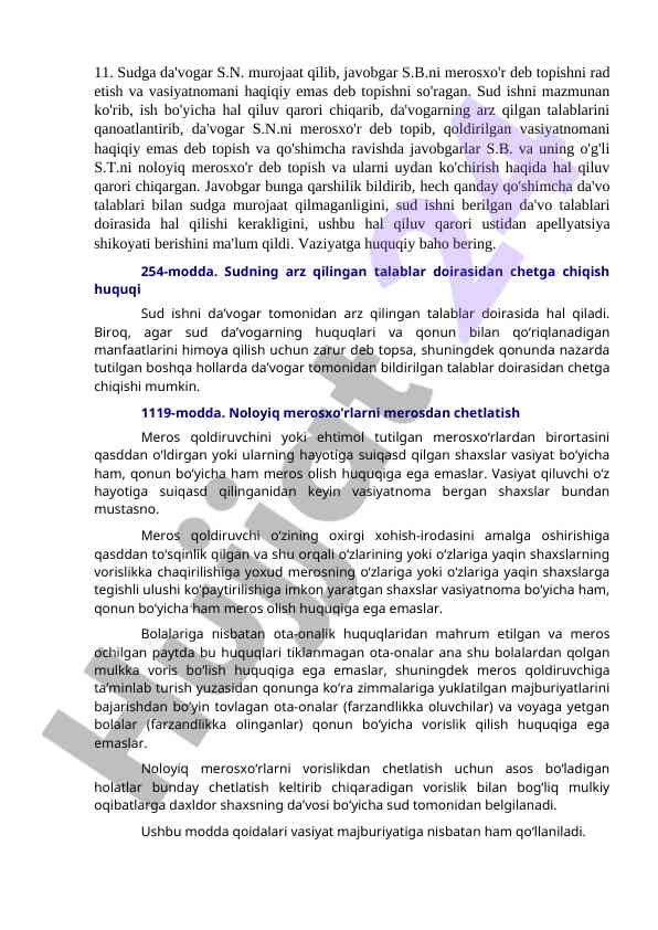 Sudda merosxo'r mavzusidagi hal qiluvchi qarorlar