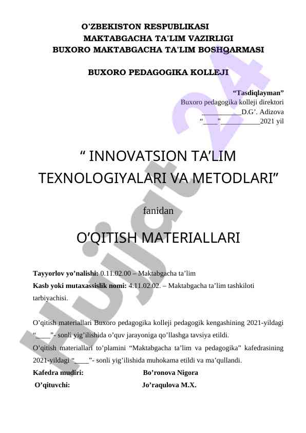 Innovatsion ta'lim texnologiyalari va metodlari