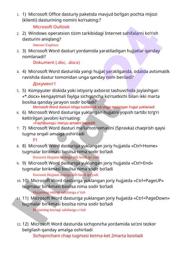 Microsoft word dasturi va uning asosiy funktsiyalari