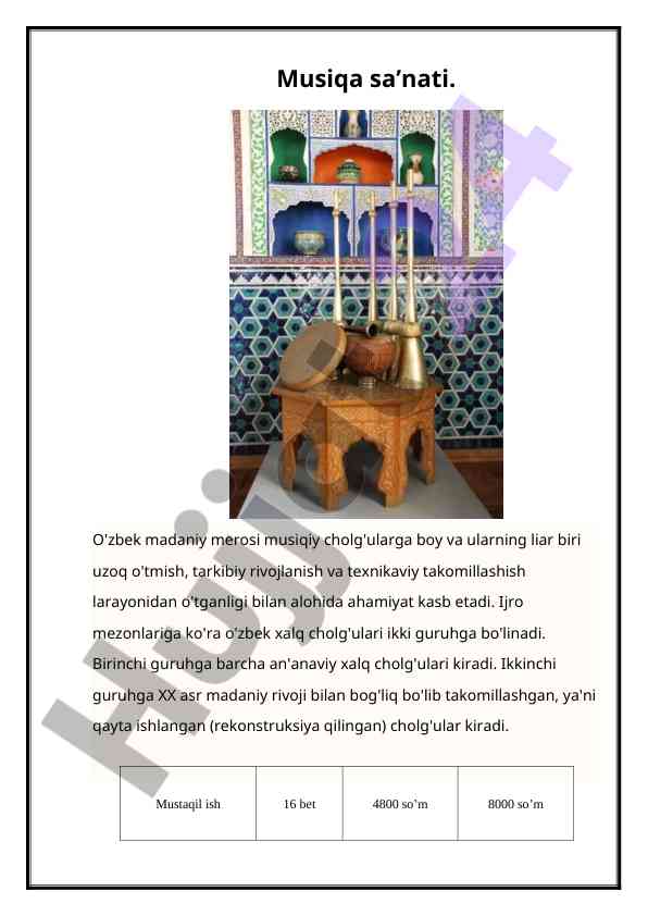 O'zbek musiqa sanati va cholg'ulari tahlili