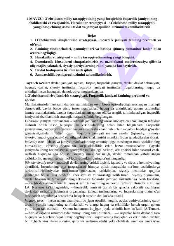 O‘zbekiston milliy taraqqiyoti va fuqarolik jamiyati
