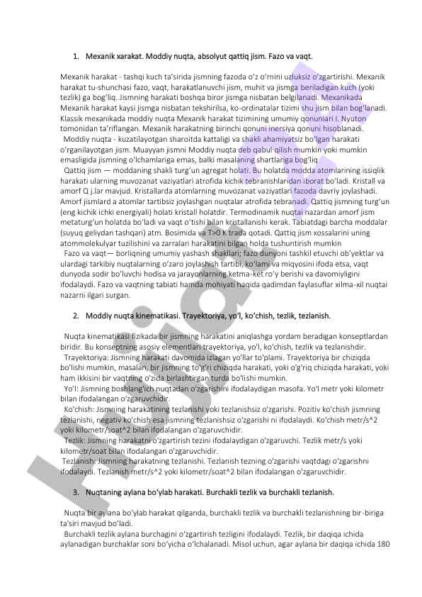 Mexanik harakat: tarifi va qonuniyatlari