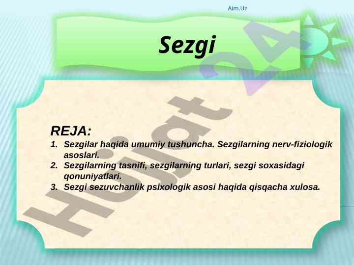 Sezgilar haqida umumiy tushuncha va tasnifi