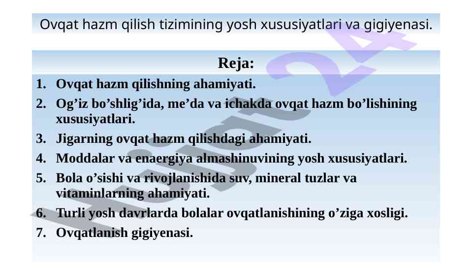 Ovqat hazm qilishning ahamiyati va xususiyatlari