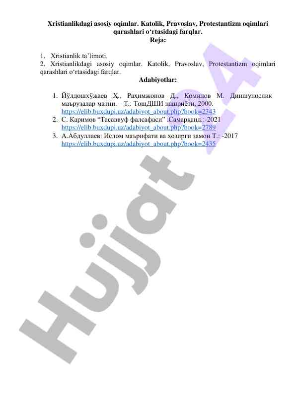 Xristianlikdagi asosiy oqimlar va farqlari