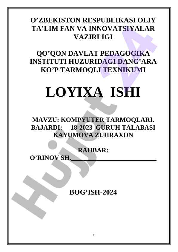 Kompyuter tarmoqlari loyihasi ishining tahlili