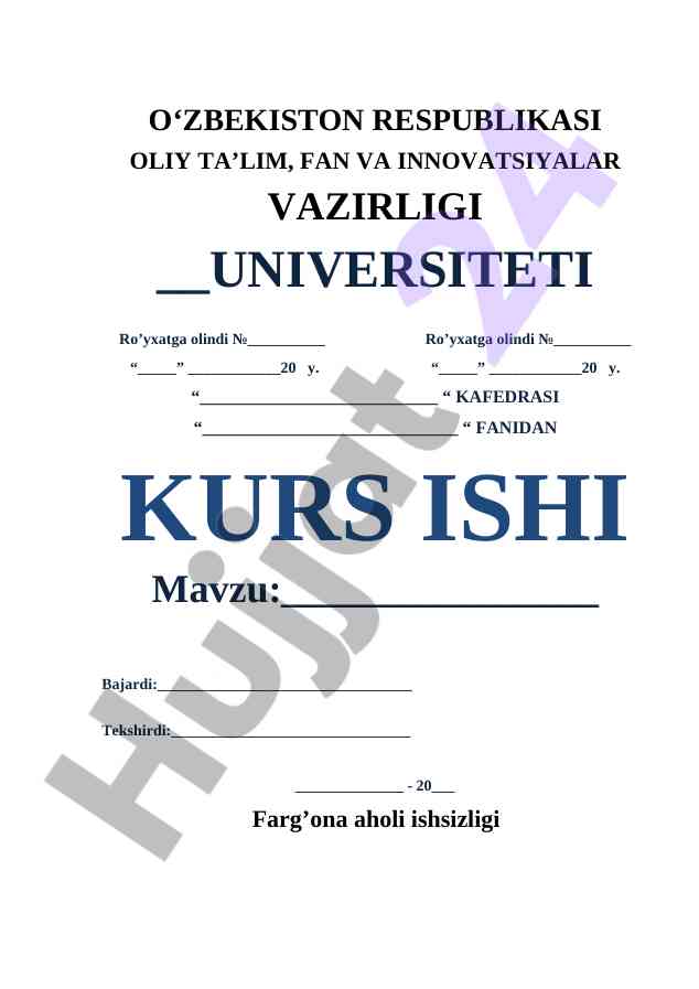 FARG'ONA AHOLI ISHSIZLIGI BO'YICHA KURS ISHI