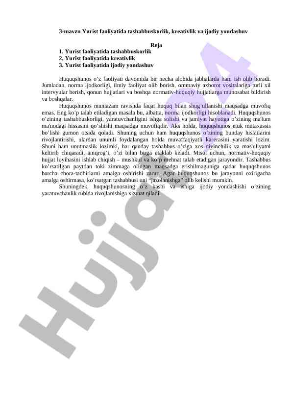 Yurist faoliyatida tashabbuskorlik va ijodiy yondashuv