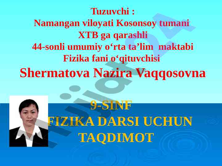 Suyuqliklarning xossalari bo'yicha taqdimot