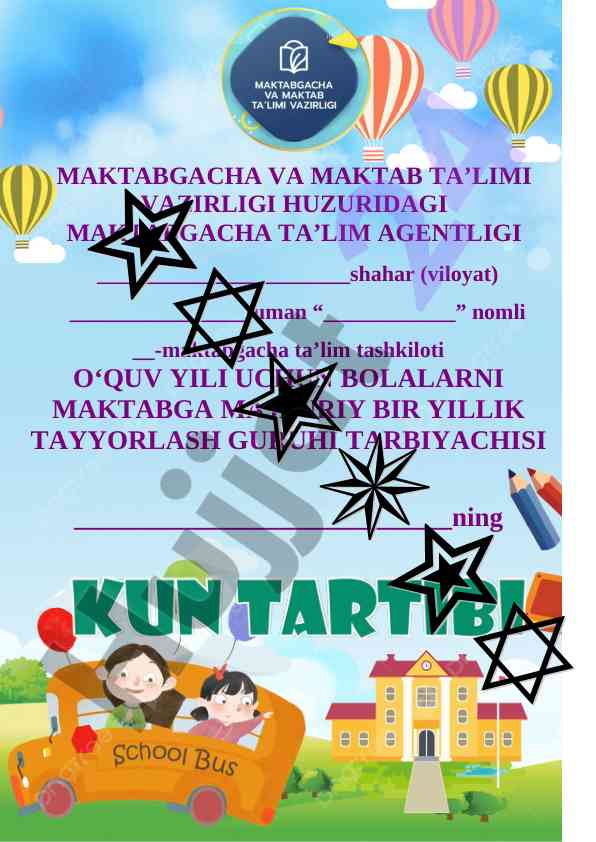 Bolalarni maktabga majburiy tayyorlash guruhida kun tartibi