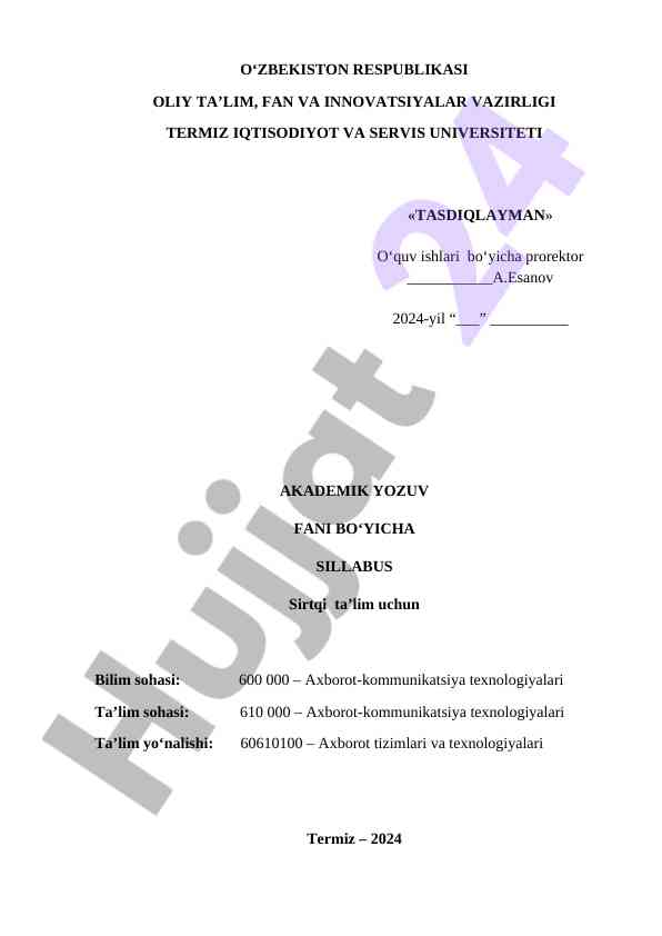 Akademik yozuv fanidan sillabus ta’rifi