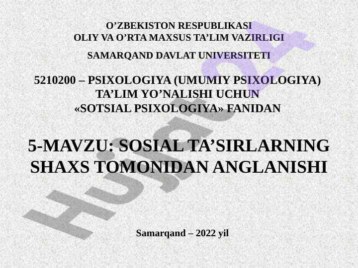 Sotsial psixologiya fanidan 5-mavzu taqdimoti