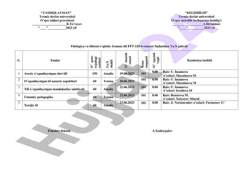 Fransuz tili o‘qitish rejasi 6-semestr