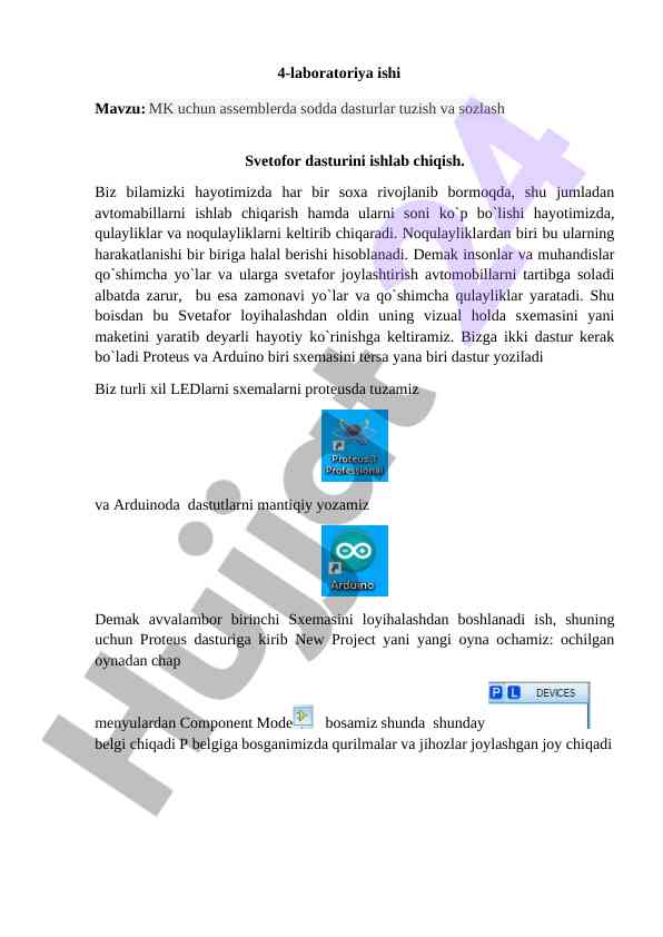Svetofor dasturini ishlab chiqish va sozlash