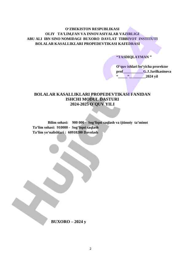 Bolalar kasalliklari propedevtikasi fanidan ishchi modul