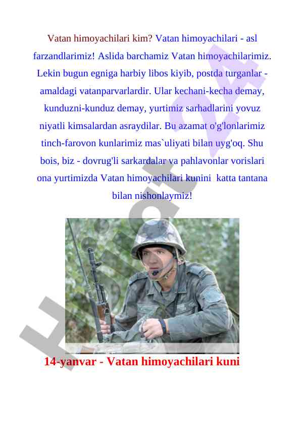 Vatan himoyachilari kuni va ma'suliyat