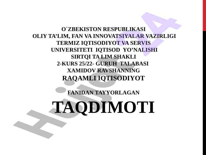 O'zbekistonda raqamli iqtisodiyotning hozirgi holati